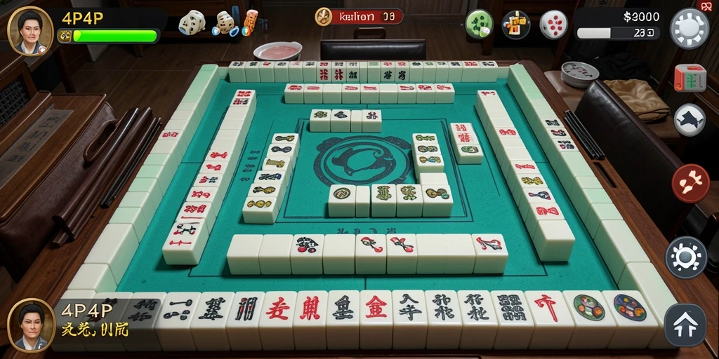 Tangkapan layar utama 4P4P menampilkan gameplay Mahjong yang menarik.