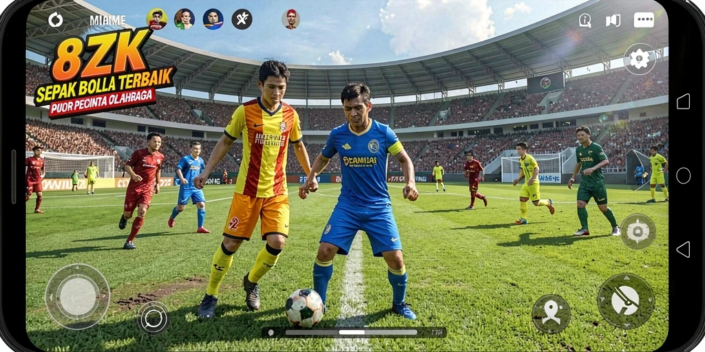 Gameplay seru 8ZK dengan aksi sepak bola yang mendebarkan.
