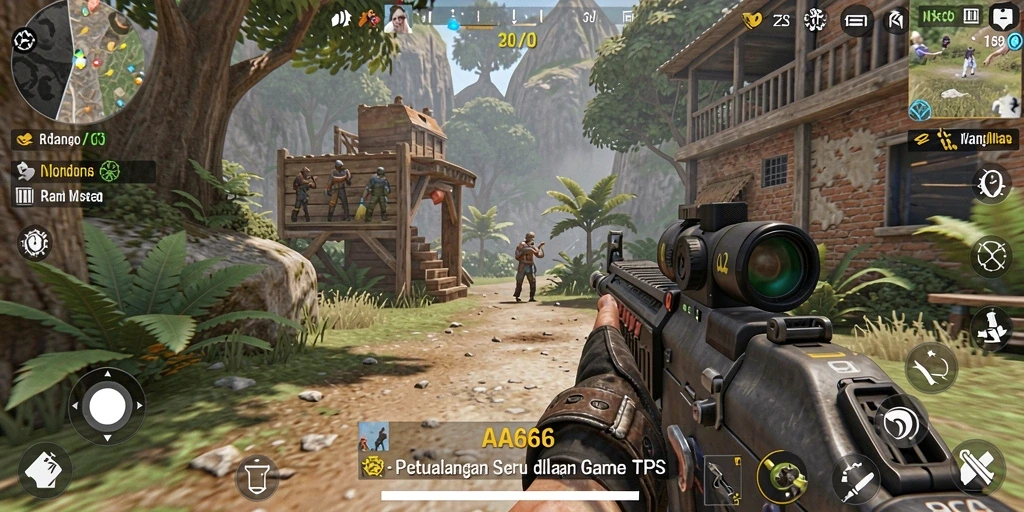 Tampilan gameplay yang seru dalam AA666, penuh aksi TPS.