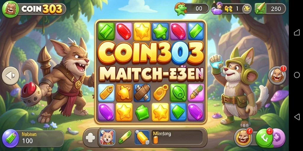 Gameplay menarik COIN303 dengan tantangan Match-3 yang seru.