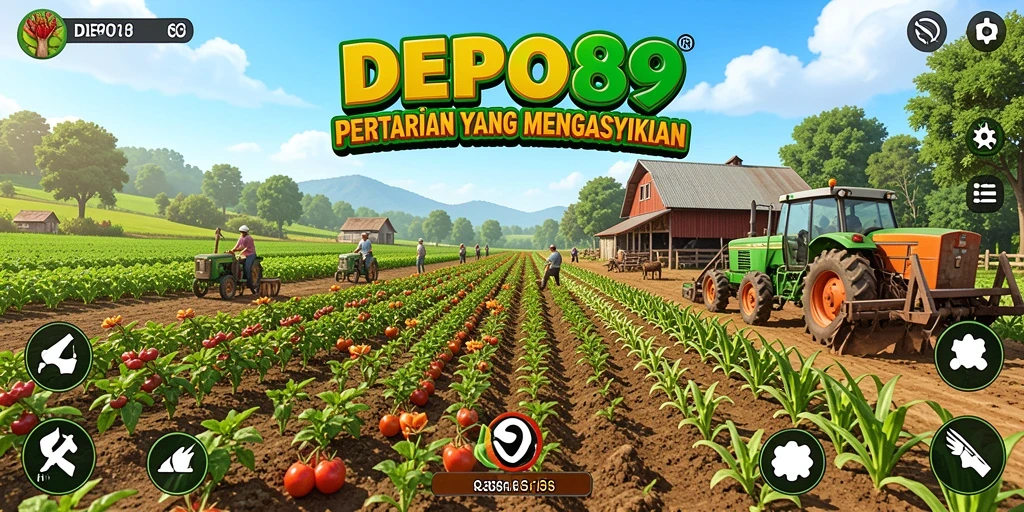 Tampilan gameplay DEPO89 dengan ladang yang subur dan hewan ternak
