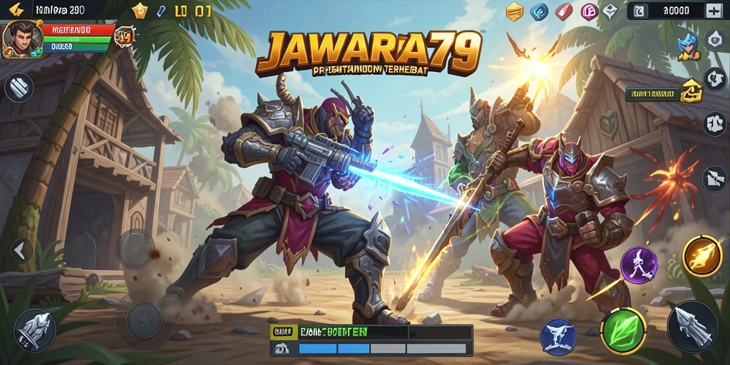 Tangkapan layar menampilkan aksi seru di arena battle royale JAWARA79.