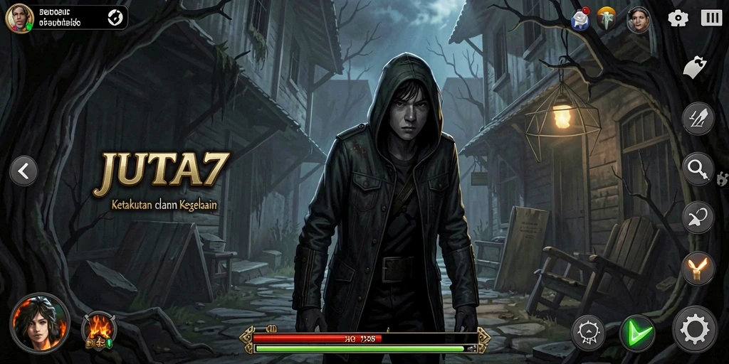 Gameplay JUTA7 menakutkan dengan suasana mencekam dan makhluk mengerikan.