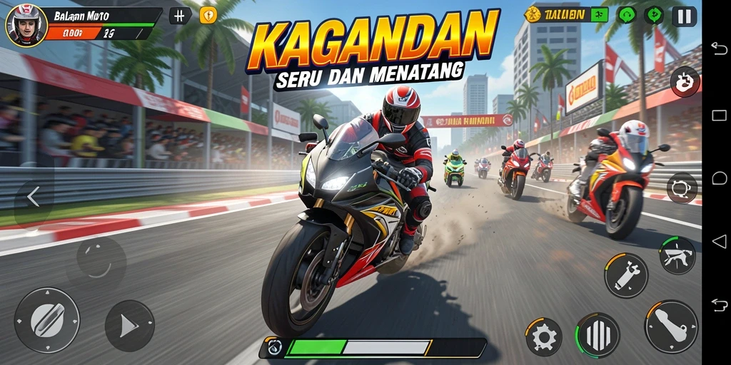 Tampilan gameplay KAGANDAN dengan aksi balap motor yang mendebarkan.