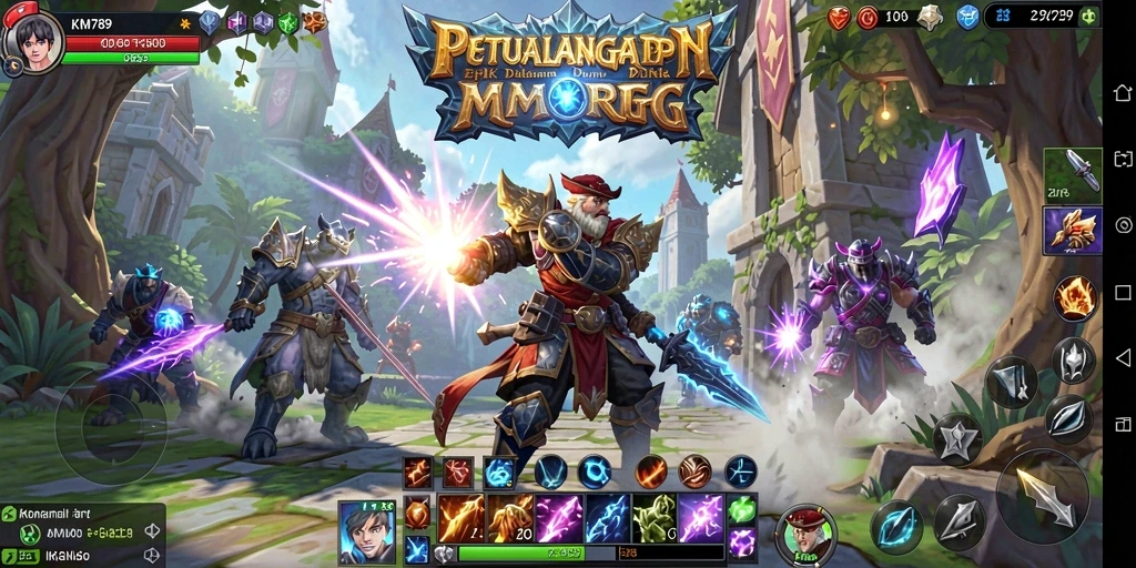 Screenshot utama KM789 menampilkan pemain beraksi di dunia epik MMORPG.