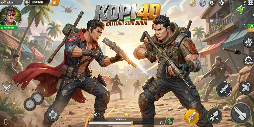 Gambar gameplay KOPI4D yang menampilkan aksi pertempuran yang intens.