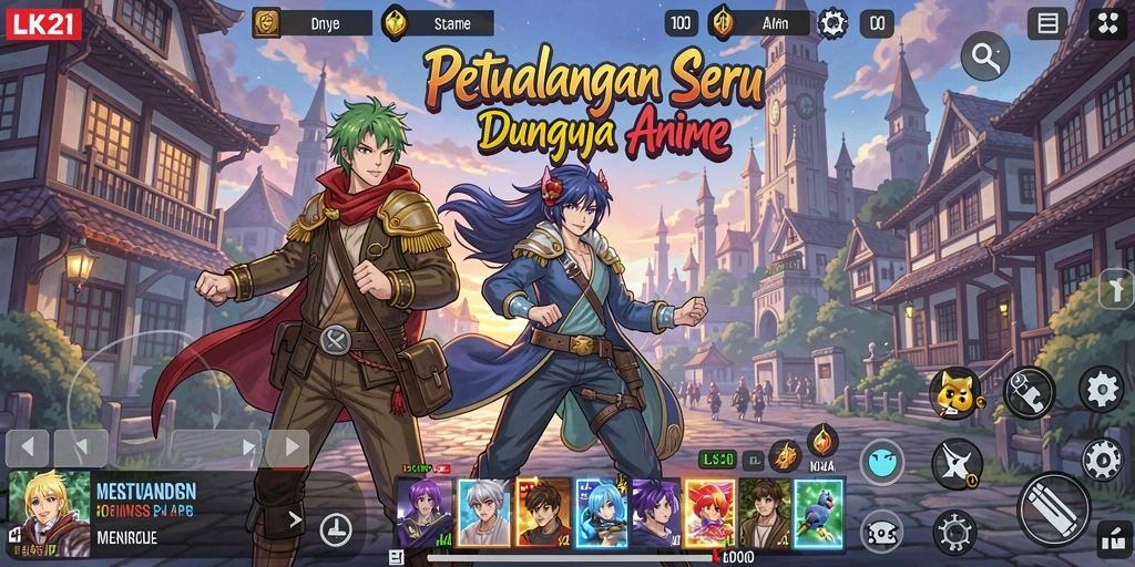 Tampak layar gameplay dari aplikasi LK21 menampilkan pilihan Anime.