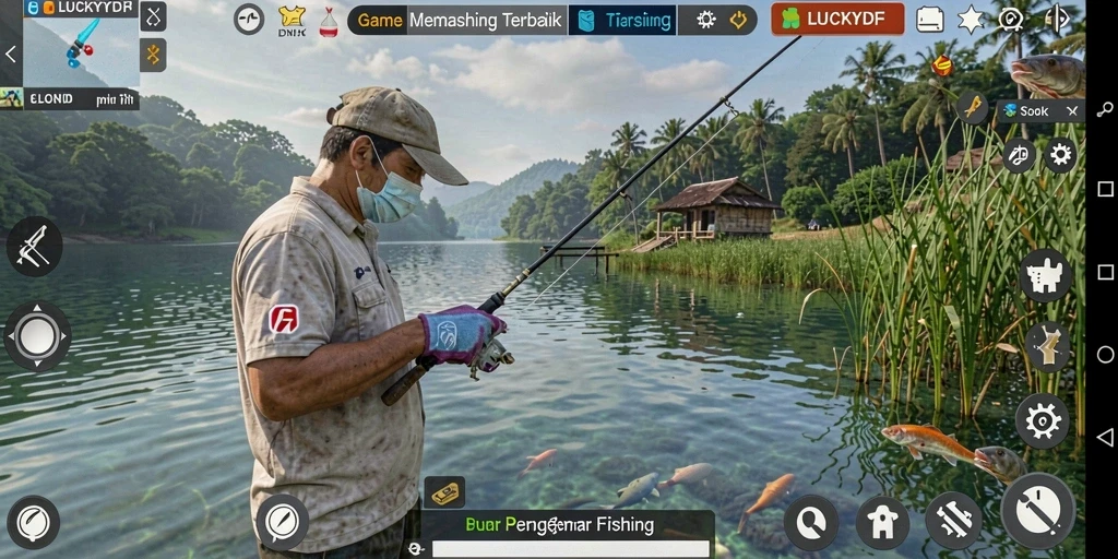 Screenshot gameplay <strong>LUCKYDF</strong> dengan aksi memancing yang seru.