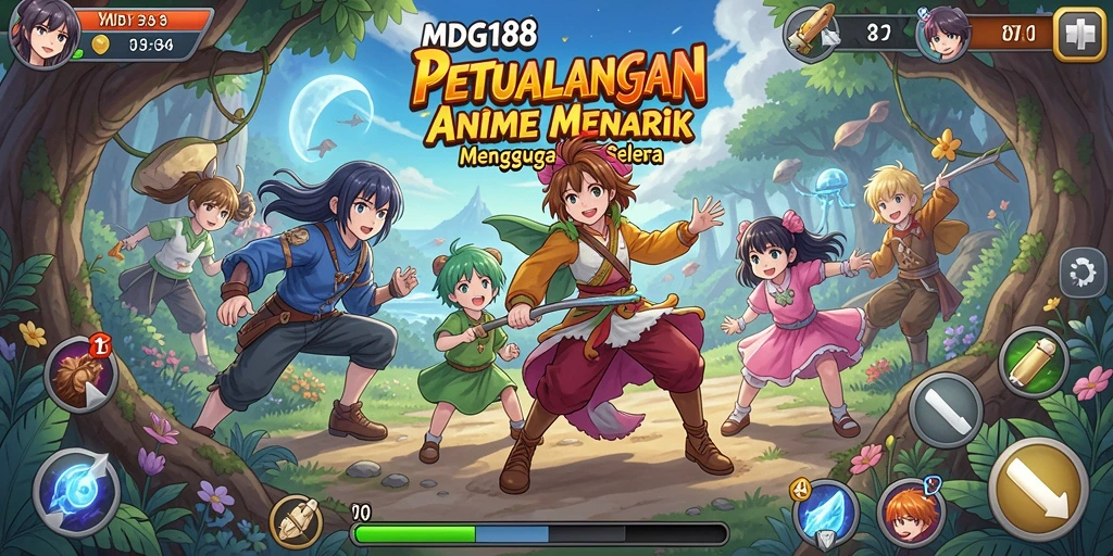 Screenshot gameplay MDG188 menampilkan karakter anime petualangan yang memukau.