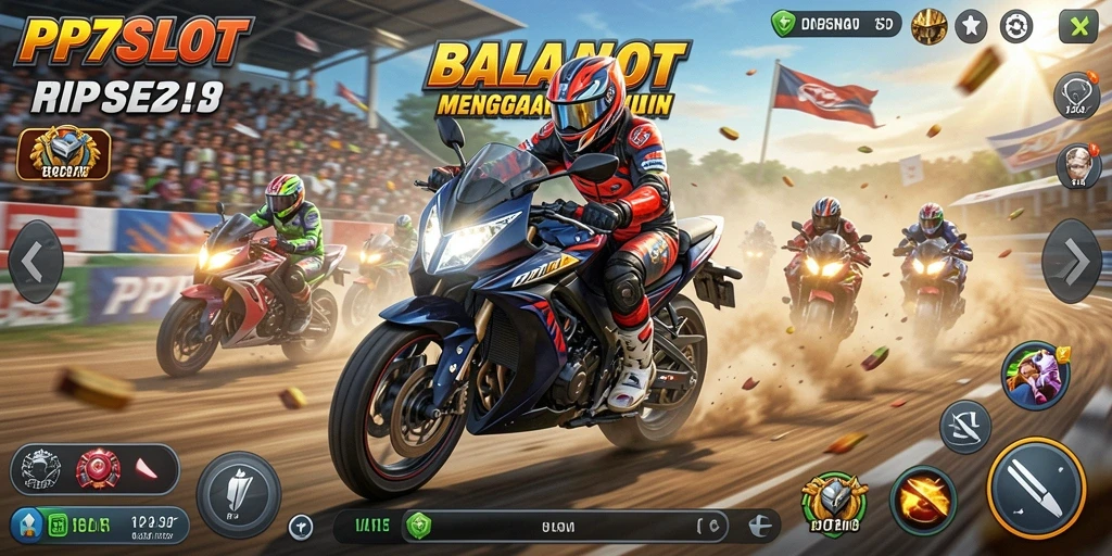 Screenshot menunjukkan aksi balapan motor yang seru dan intens.