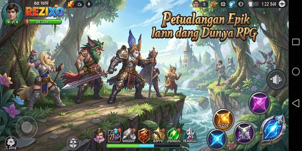Screenshot utama REZIXO menampilkan aksi seru dalam petualangan RPG.