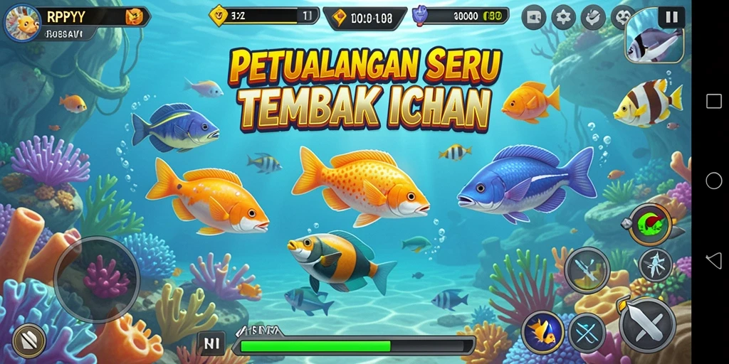 Tampilan gameplay seru dari RPYYY saat menangkap ikan.