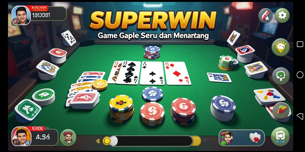 Screenshot SUPERWIN menampilkan gameplay Gaple yang dinamis dan interaktif.