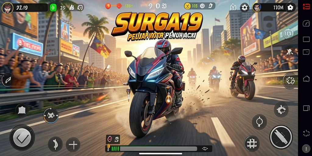 Gameplay SURGA19 yang mendebarkan dalam balapan motor.