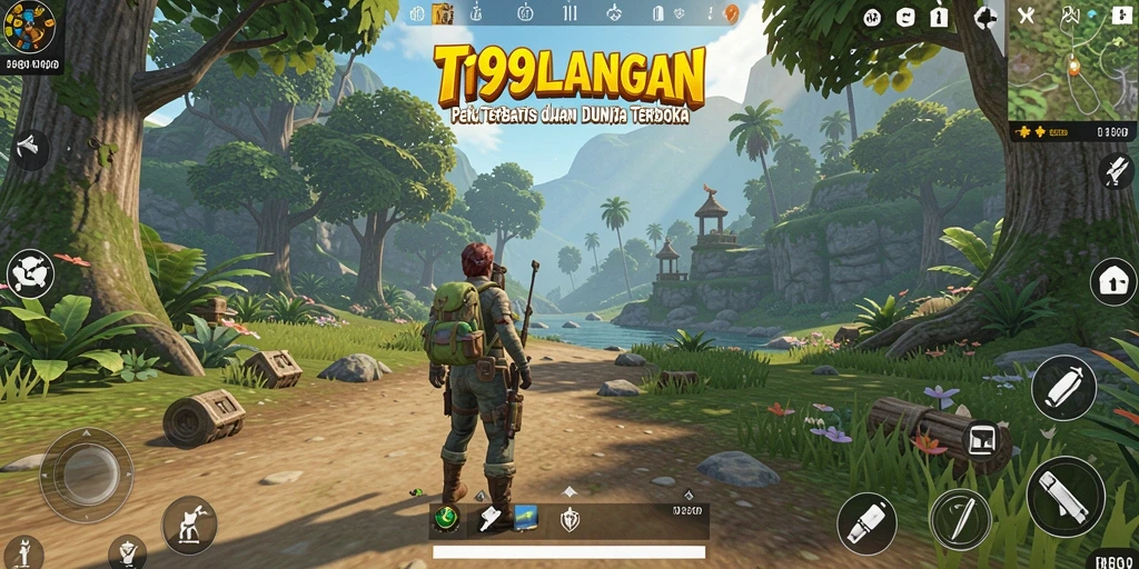 Screenshot gameplay T9999 yang menampilkan eksplorasi dunia terbuka.