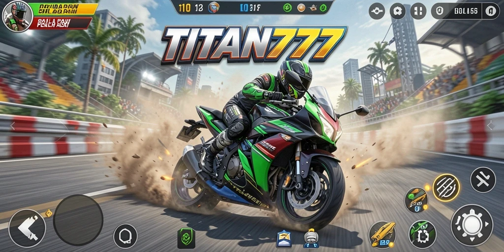 Gameplay seru balapan motor di berbagai lintasan menantang.