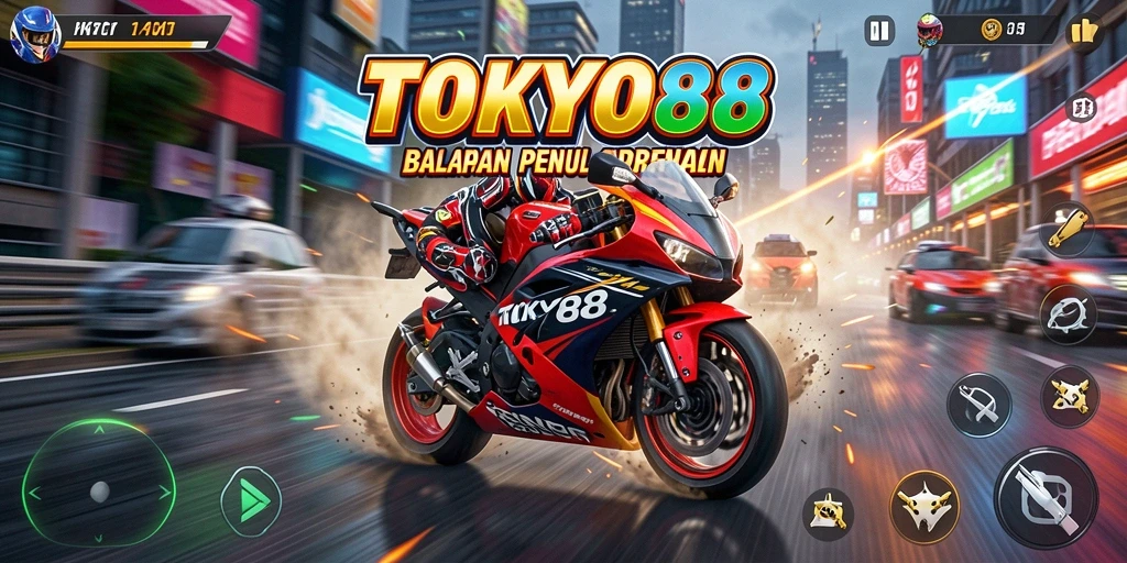 Tampilan gameplay mendebarkan dari TOKYO88 saat balapan di Tokyo.