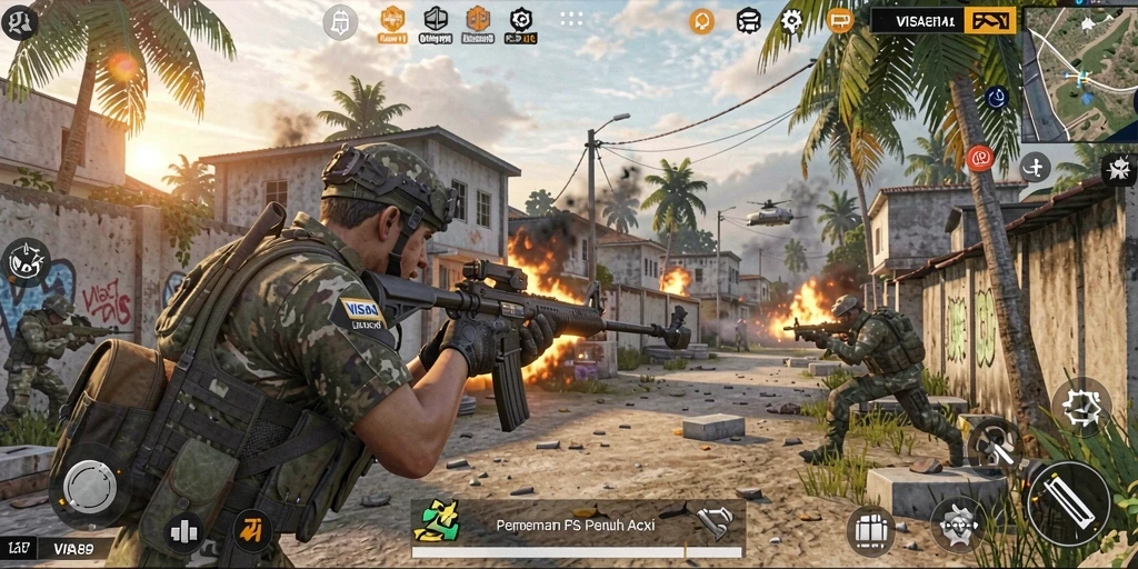 Screenshot <strong>VISA89</strong> menunjukkan aksi tempur yang mendebarkan dalam mode FPS.