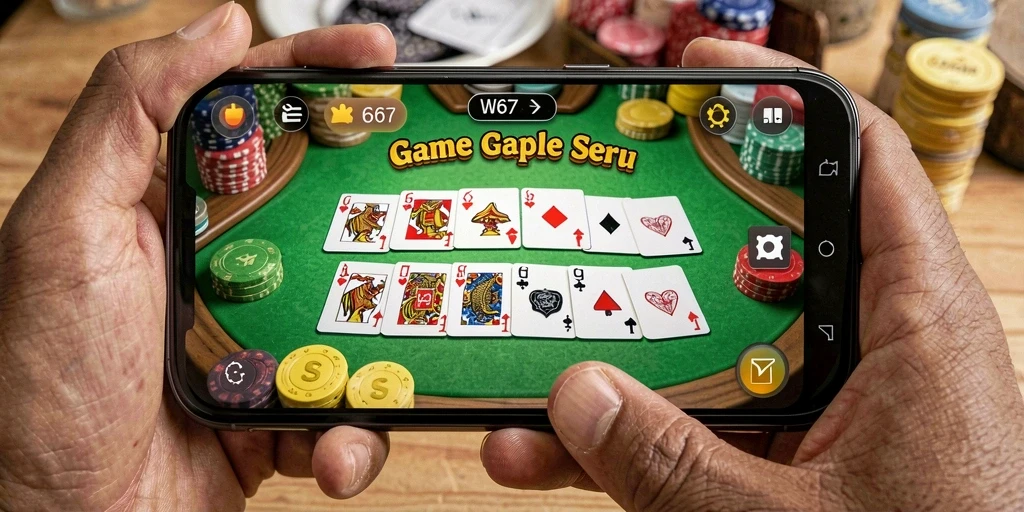 Tampilan gameplay W67 yang menarik saat bermain Gaple.