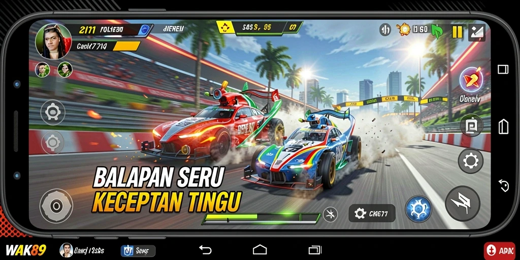 Tampilan gameplay <strong>WAK89</strong> yang mendebarkan saat balapan.